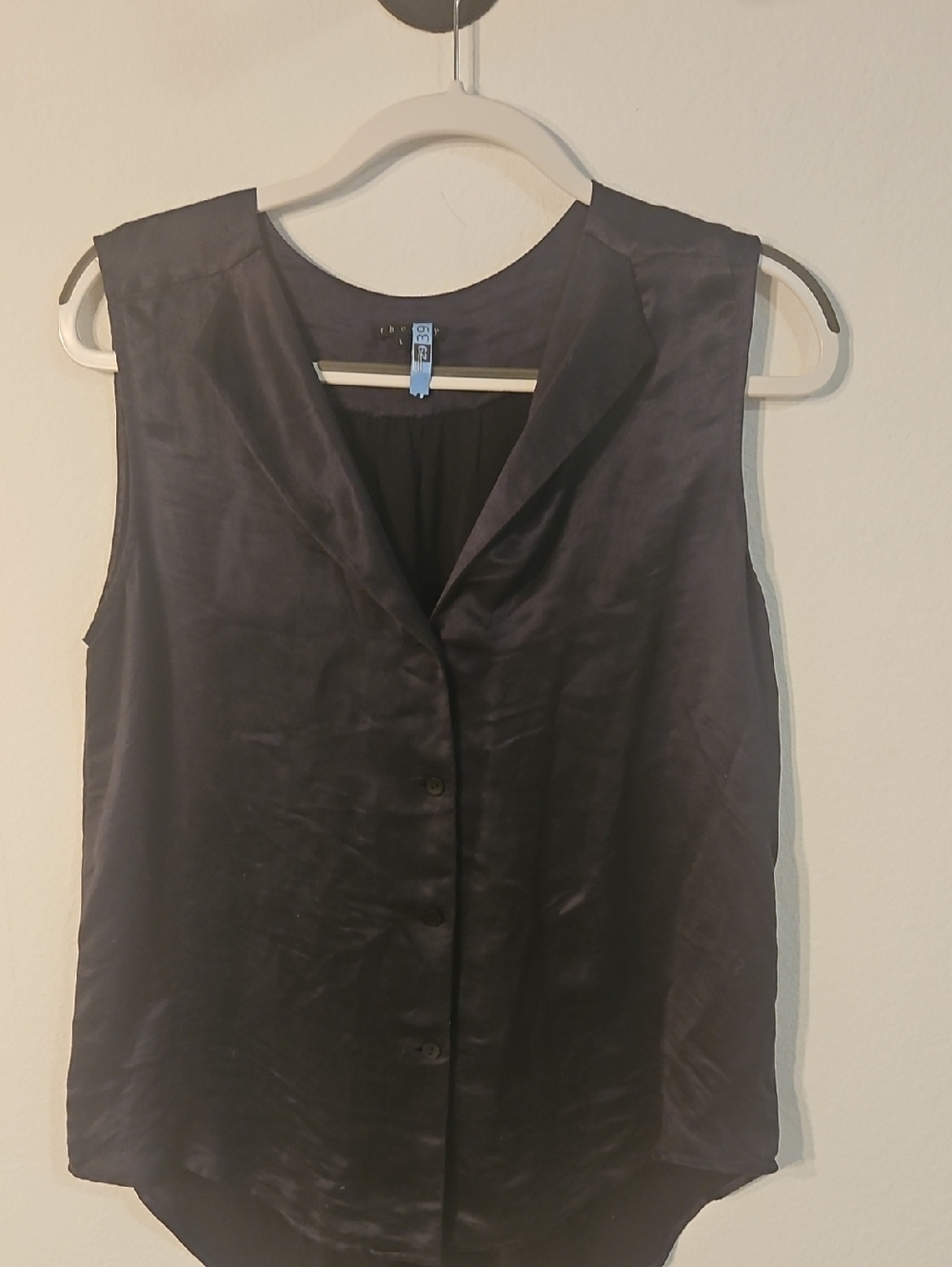 Theory Sleeveless Poly Button-Front Top in Blue Sz L